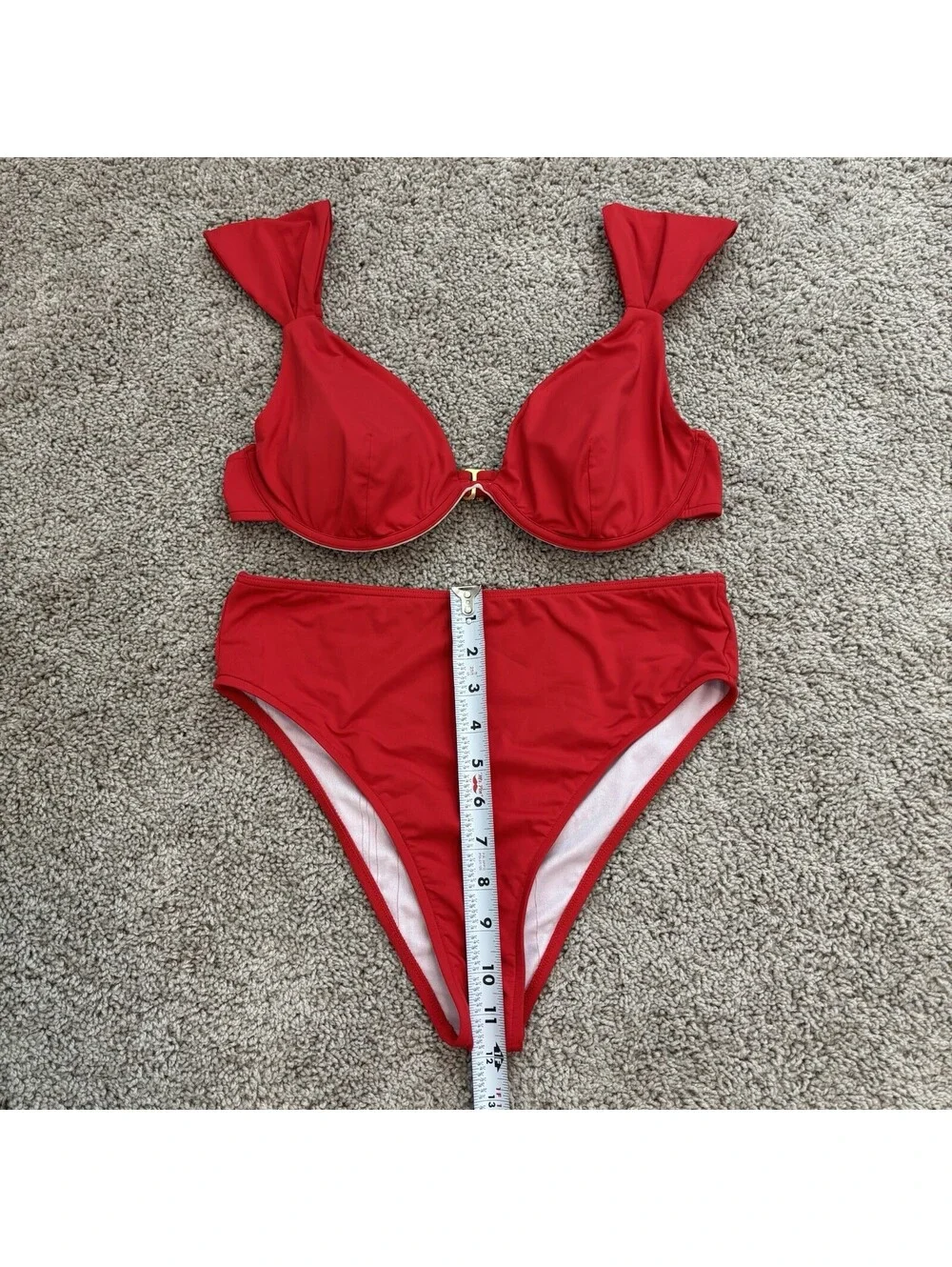 Weworewhat Cherry Red Bikini Set High Waisted Retro Beachy Vacation Size Medium